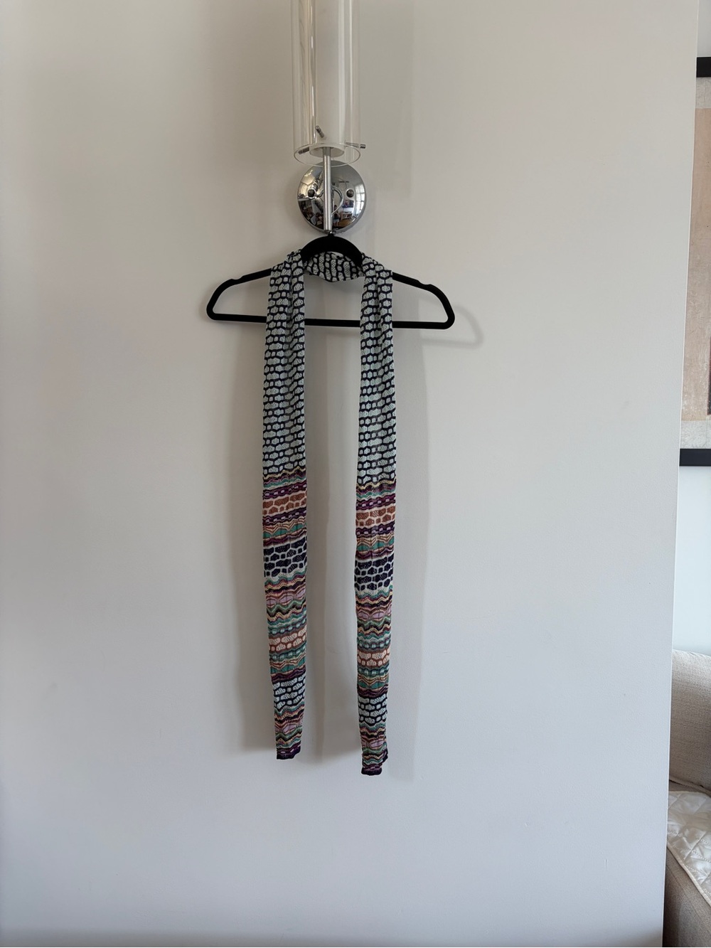 Vintage Missoni Patterned Knit Scarf in Black, White & Multicolor